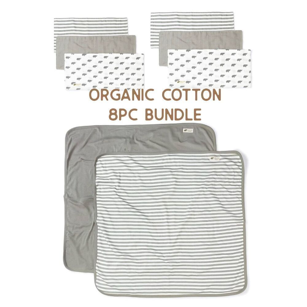 NWT Monica and Andy Organic Cotton 8 piece Blanket and Burp Cloth Bundle - Gende